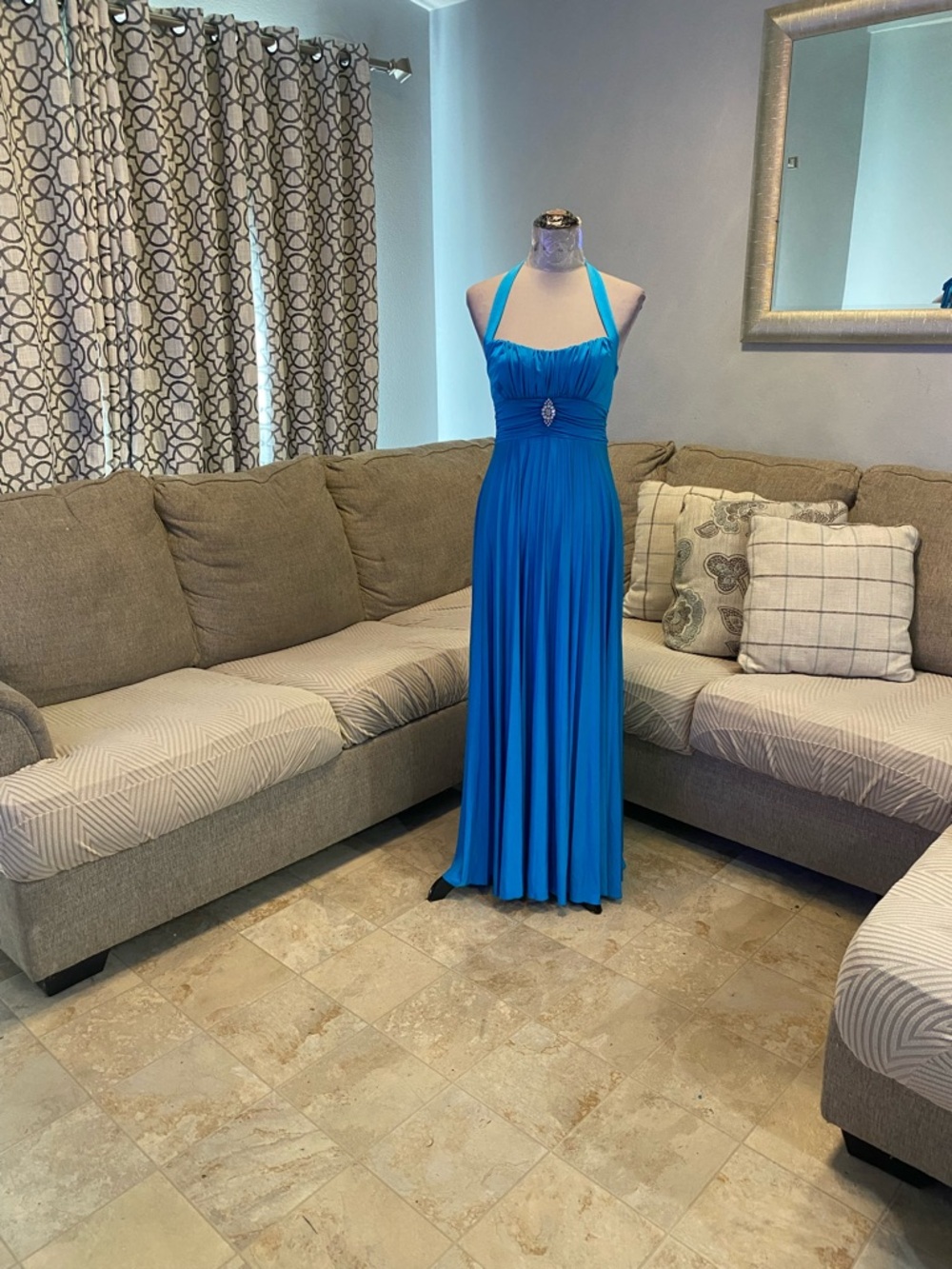 Speechless Junior Medium or Women Small halter maxi gown vertical pleating